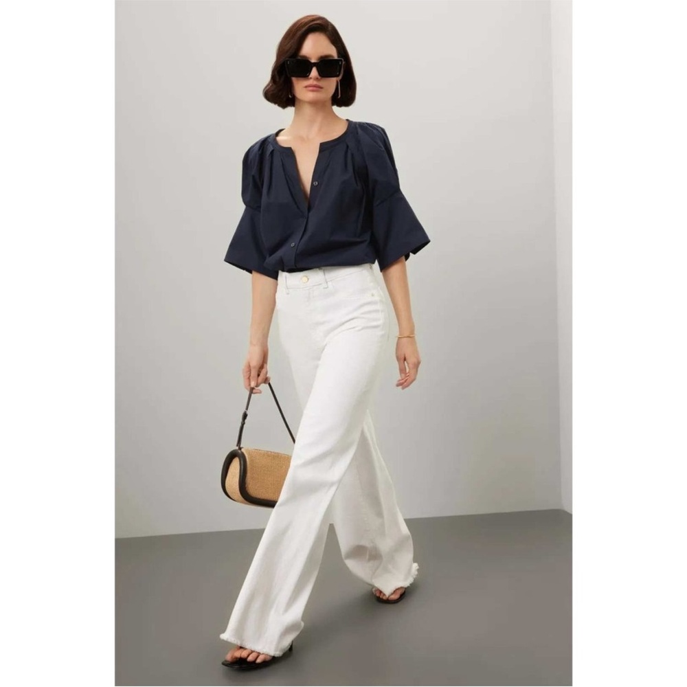 A.L.C. Chloe Blouse Top Navy Blue Cotton 1/2 Sleeve Button Down Sz 14 - Picture 2 of 9